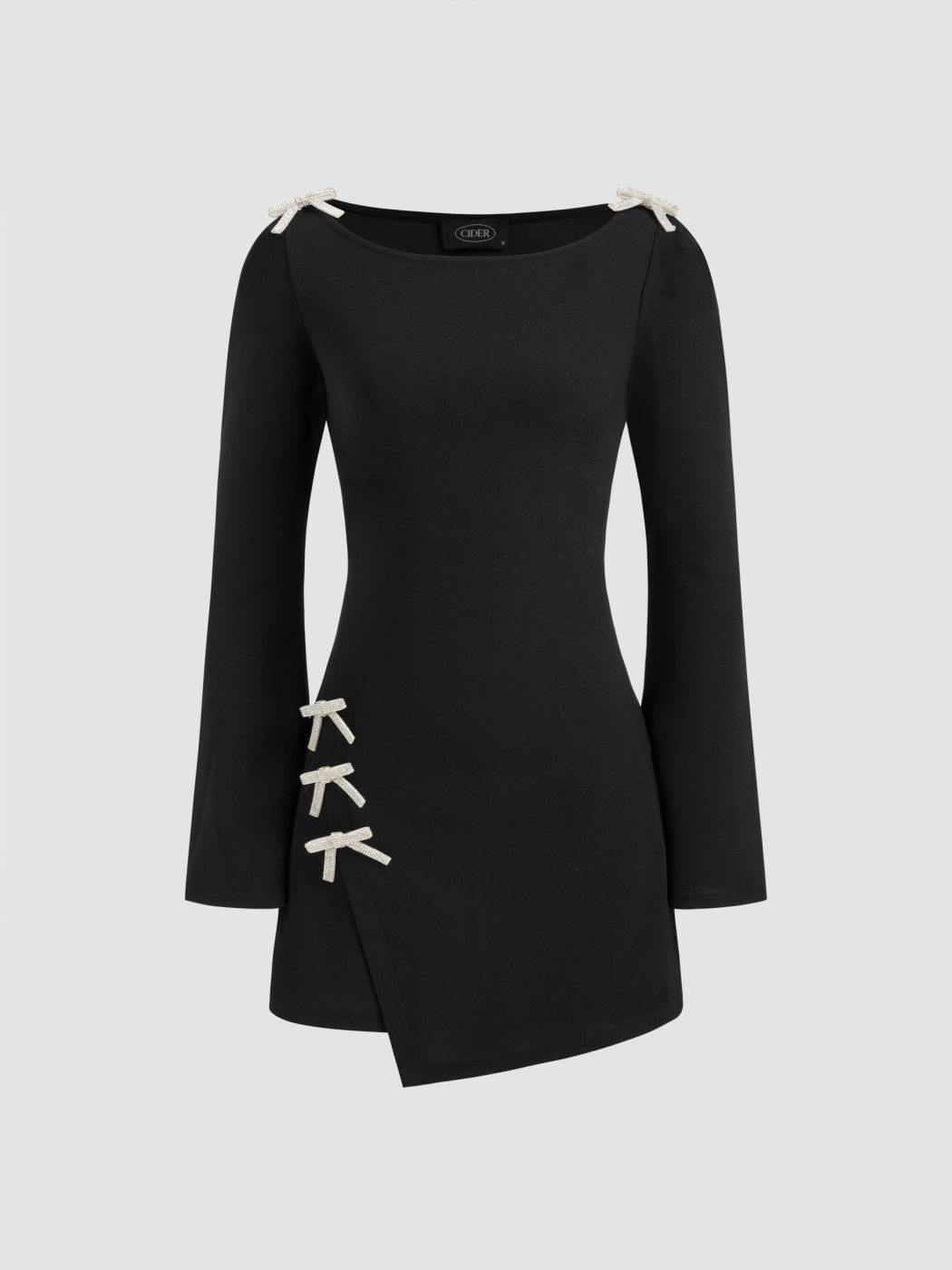 Round Neckline Solid Bowknot Mini Dress