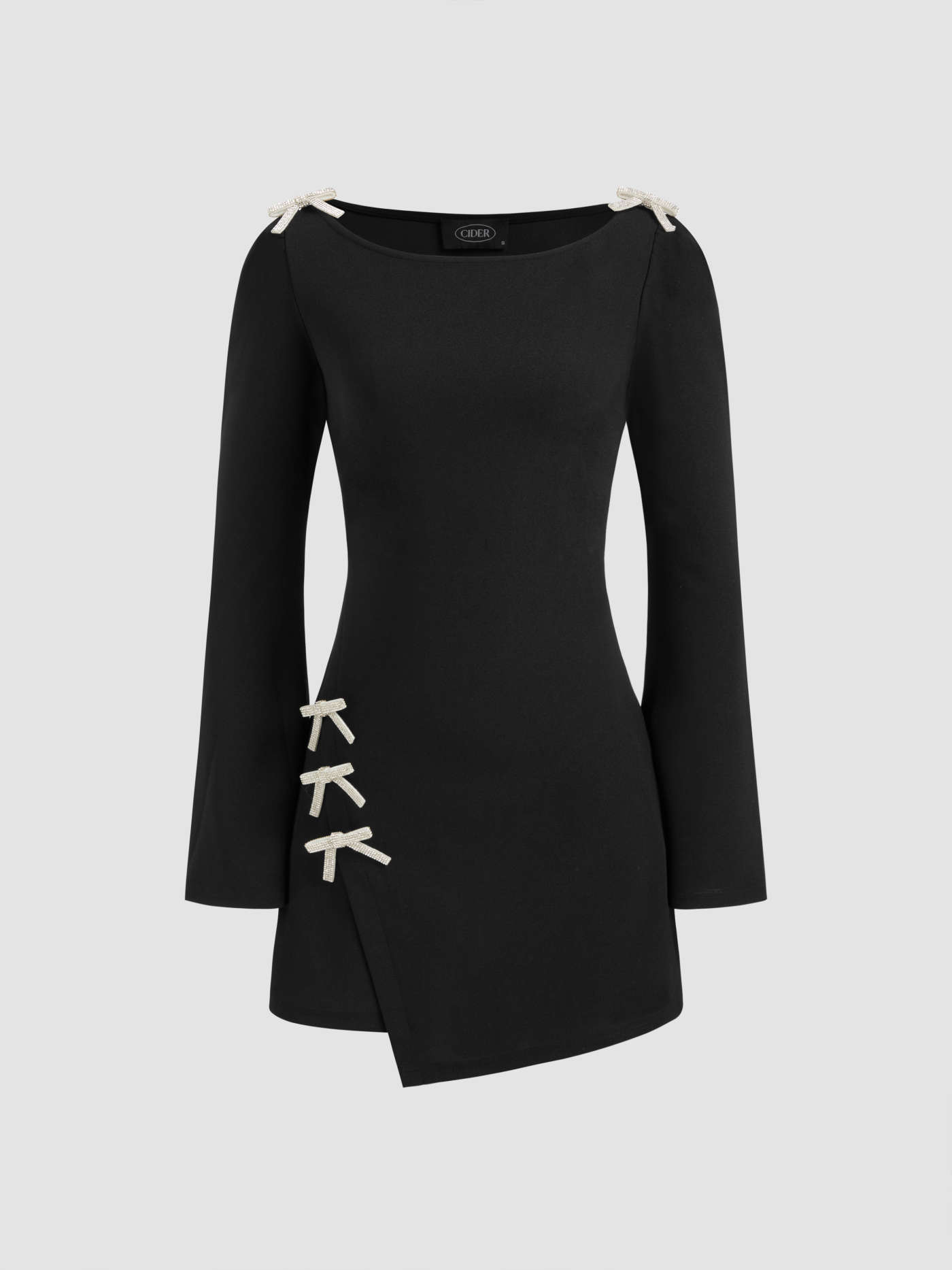 Round Neckline Solid Bowknot Mini Dress