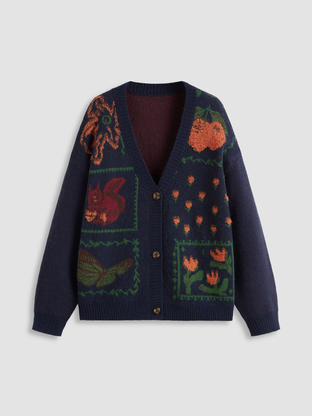 Knit V-neck Floral Button Cardigan