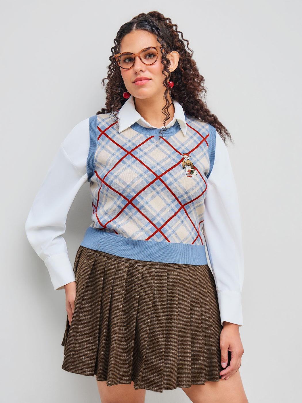Gilet in maglia con scollo rotondo e ricamo di pecore Curve & Plus