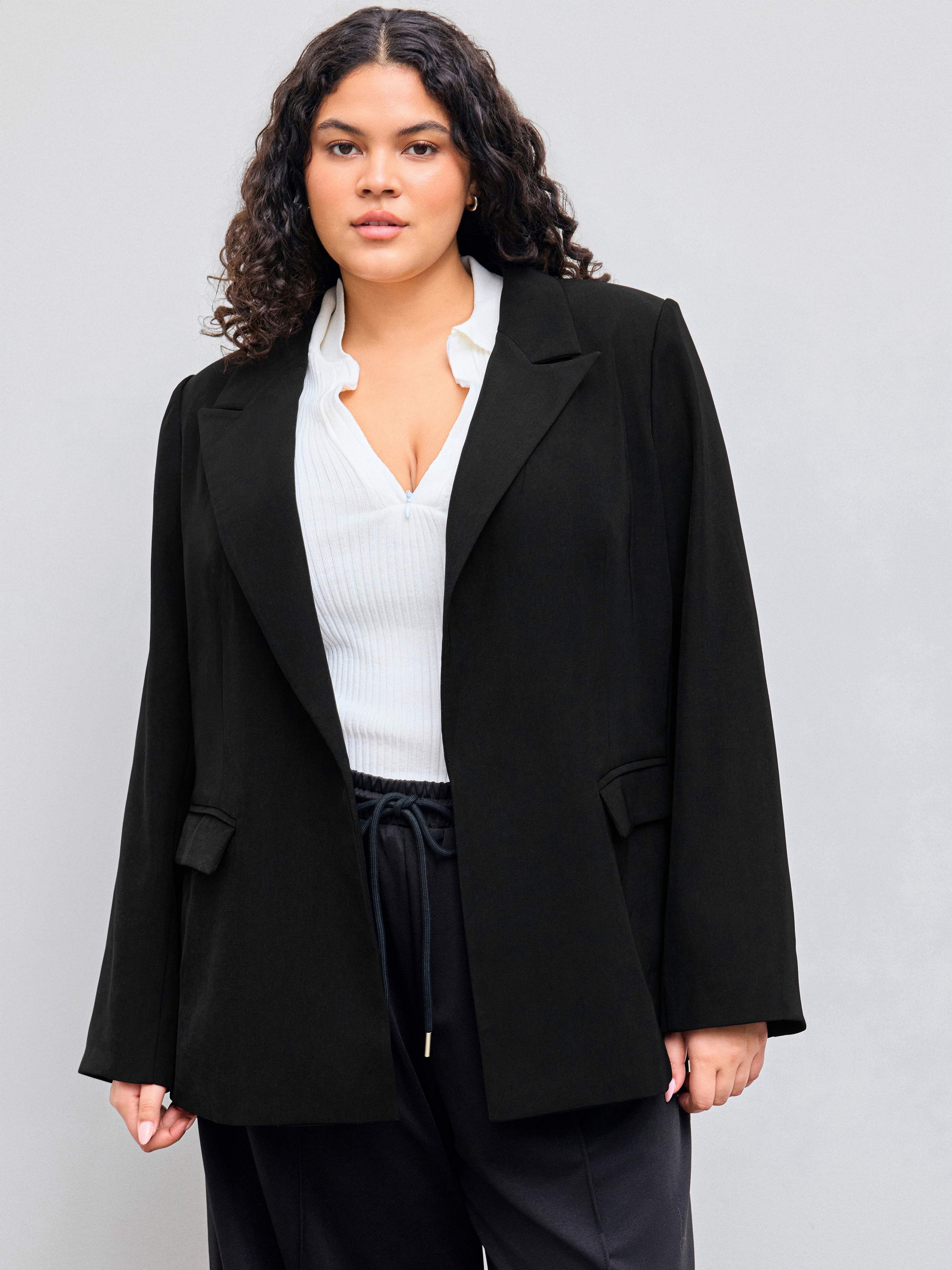 Woven Blazer With Pocket Curve & Plus