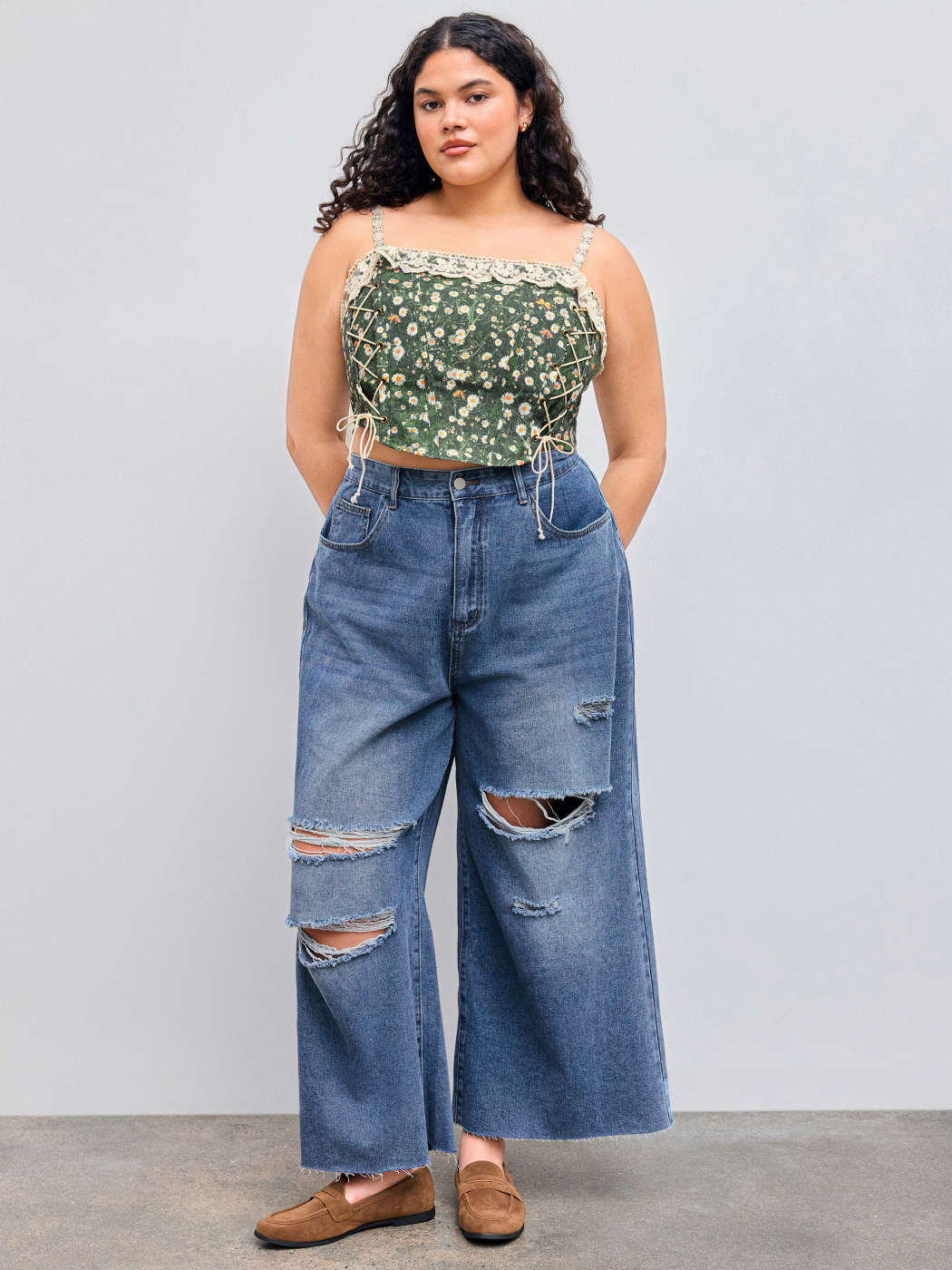 Lace High Square Neck Cami Satin Lace Strap V-neck Downtown Cami