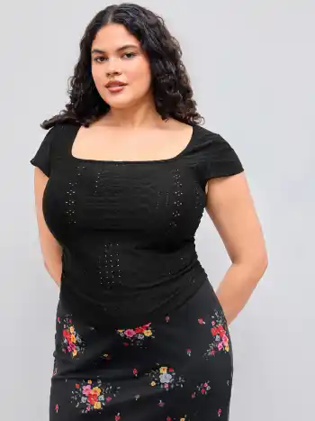 Lace Ruched Crop Tee Curve & Plus
