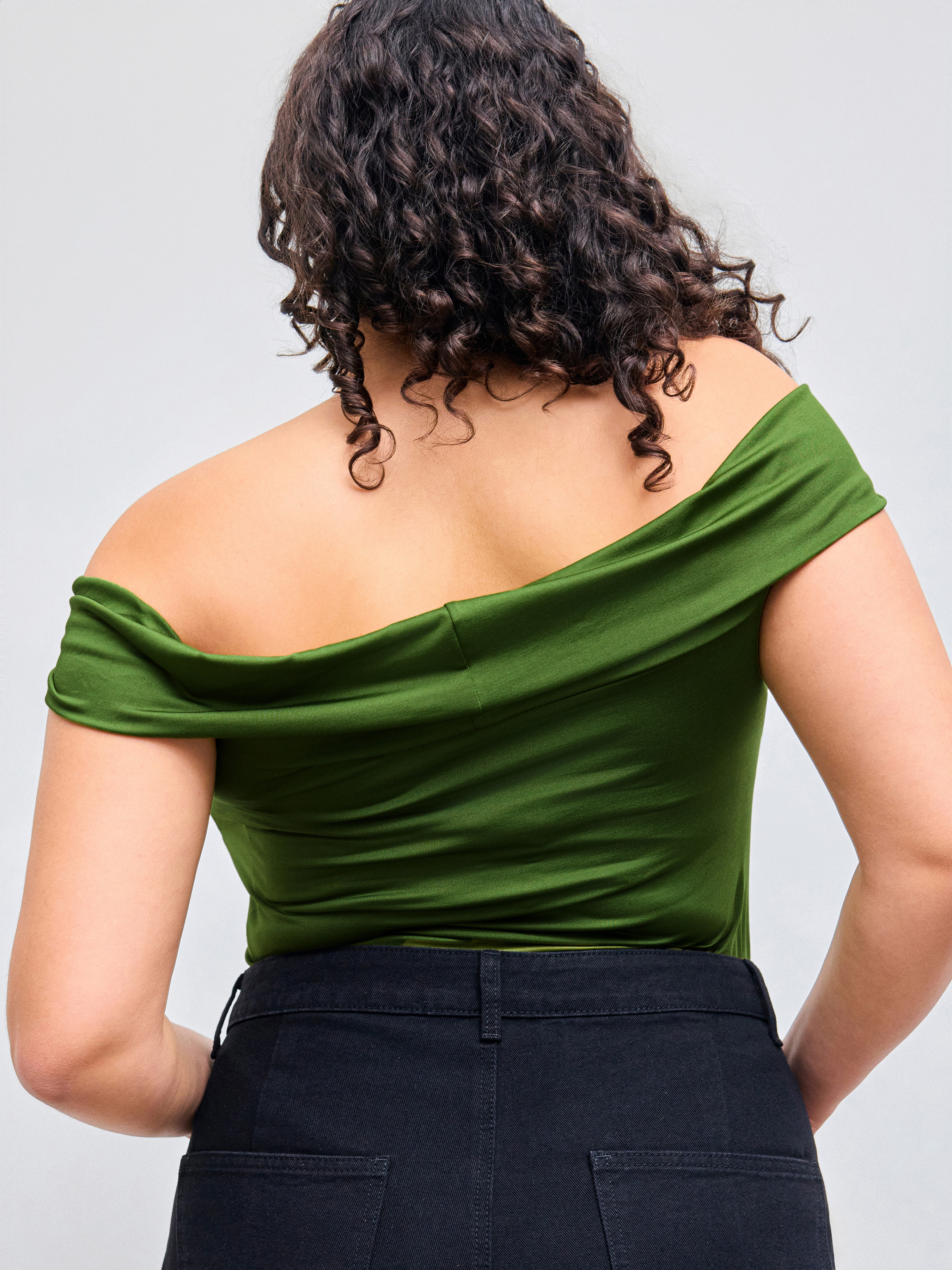 Jersey Solid Off-shoulder Bodysuit Curve & Plus For Music