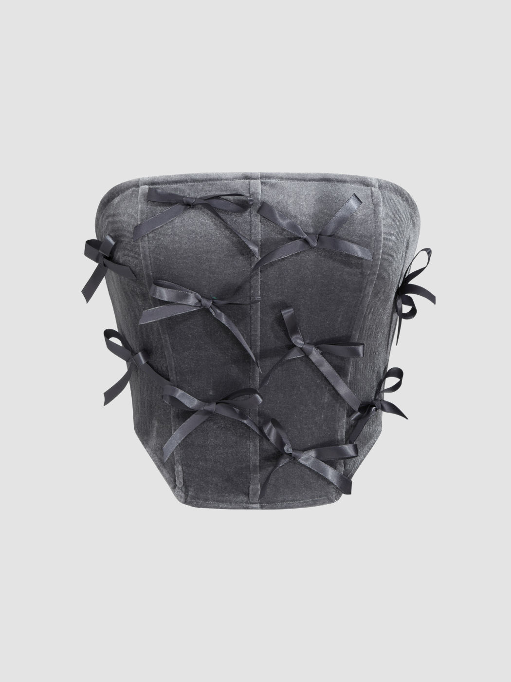 Velvet Bowknot Crop Tube Top & Low Rise Bubble Hem Mini Skirt Set