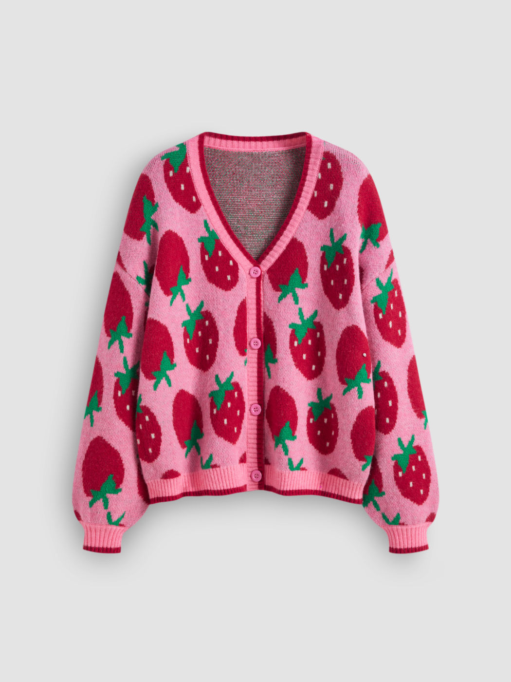 Knit V-neck Strawberry Oversized Cardigan