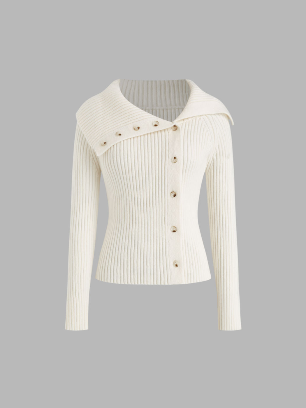 Strickpullover mit asymmetrischer Kragenlinie und Knöpfen