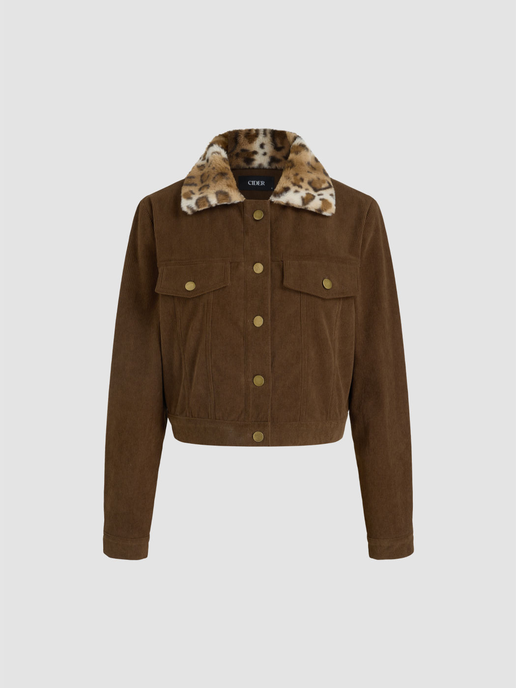 Corduroy Collar Leopard Oversized Shearling Jacket