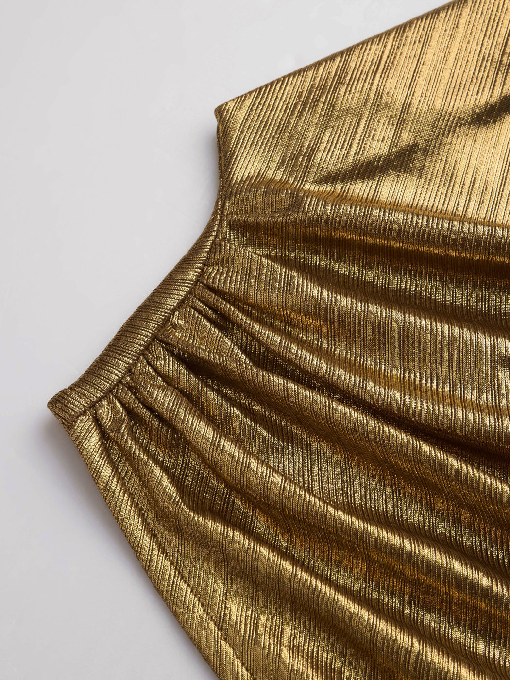 Metallic Stand Collar Solid Ruched Midi Dress Curve & Plus