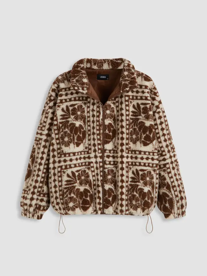 Woven Suede Faux Fur Collar Jacket With Gingham Lining Curve & Plus For Music Festival/Live House Holiday