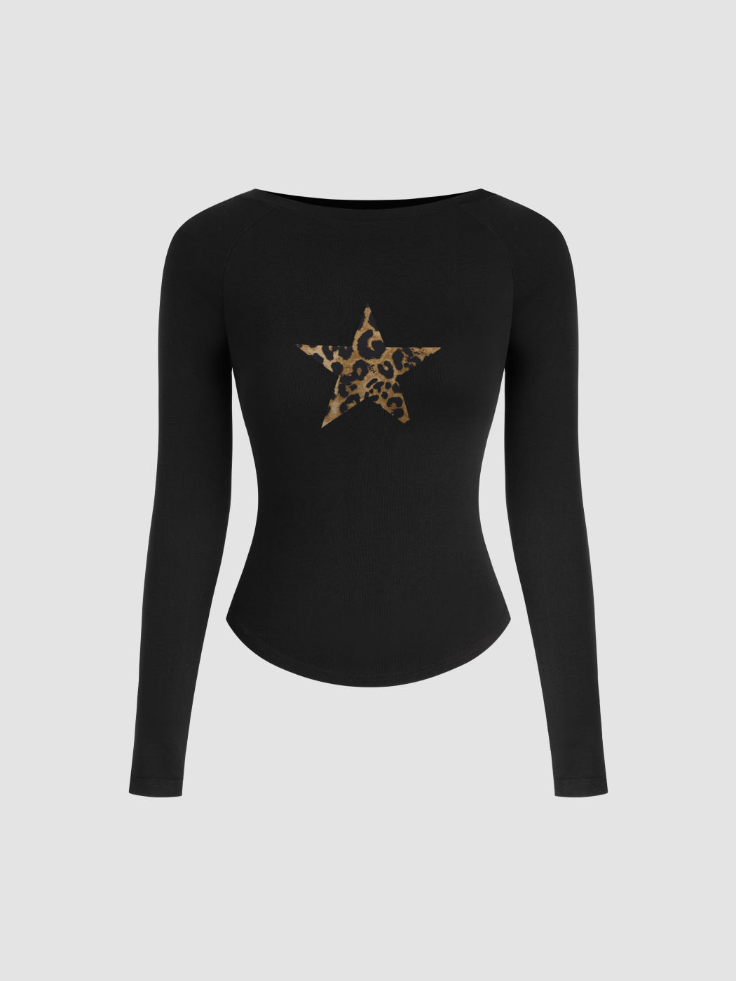 Boat Neck Leopard Star Long Sleeve Tee