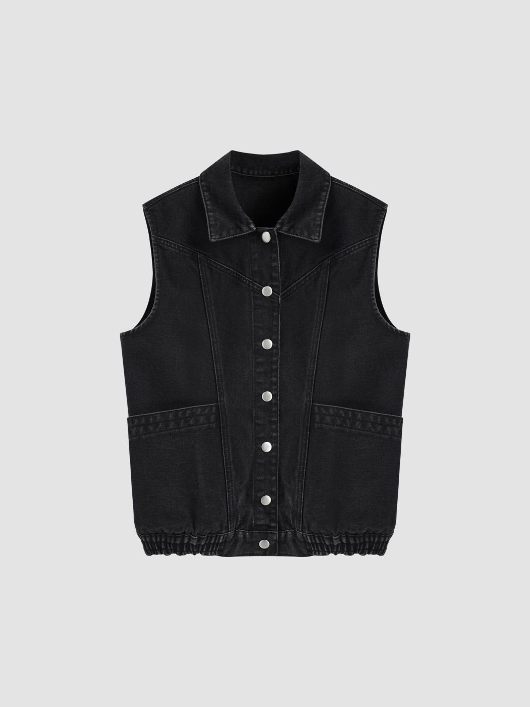 Denim Collar Solid Oversized Jacket Vest