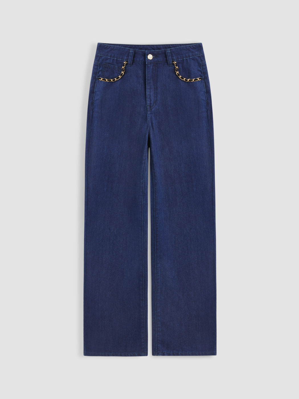 Cider Denim Low Rise Solid Chain Detail Straight Leg Jeans