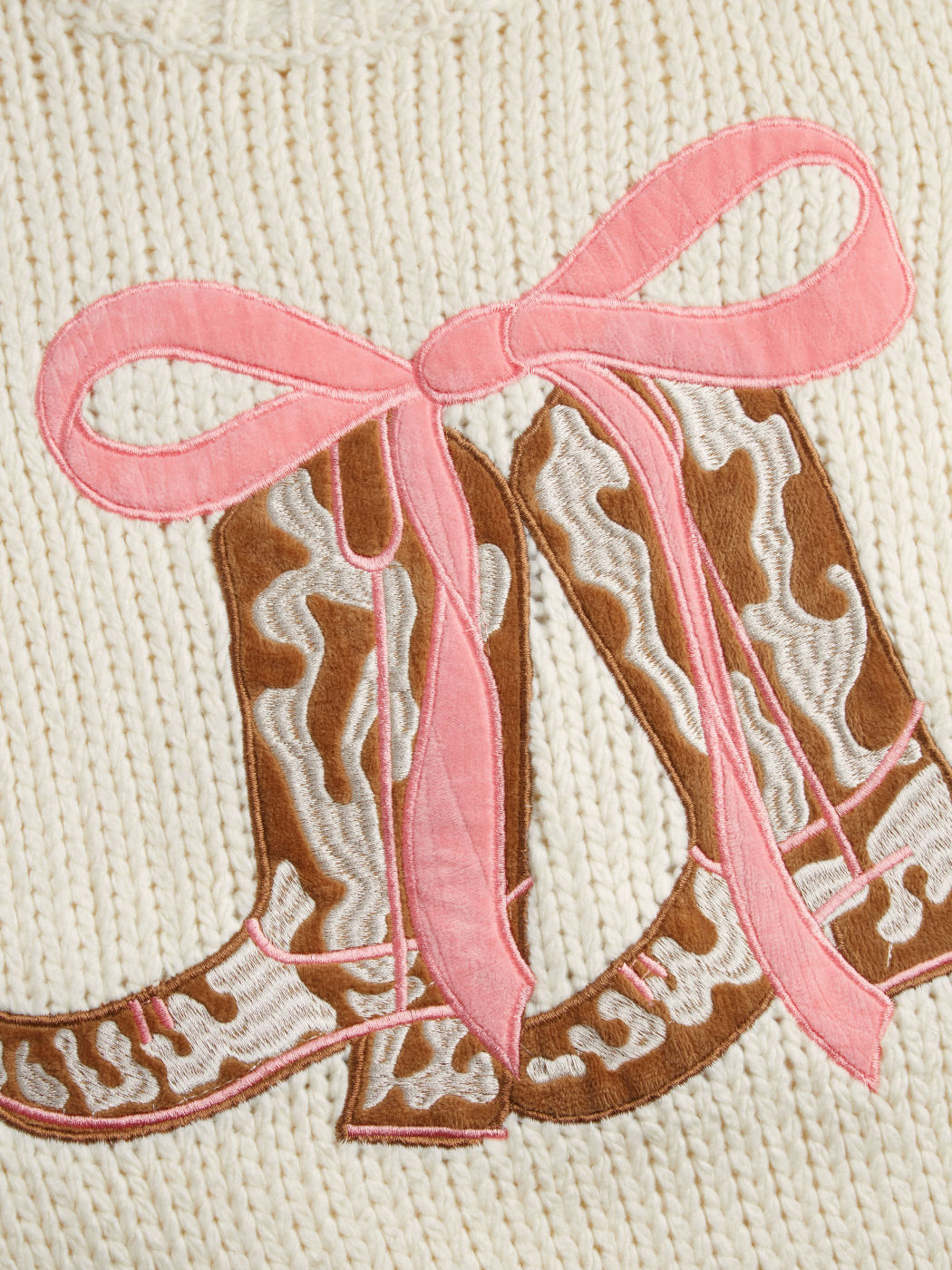 Knit Round Neckline Boots Bowknot Oversized Long Sleeve Top