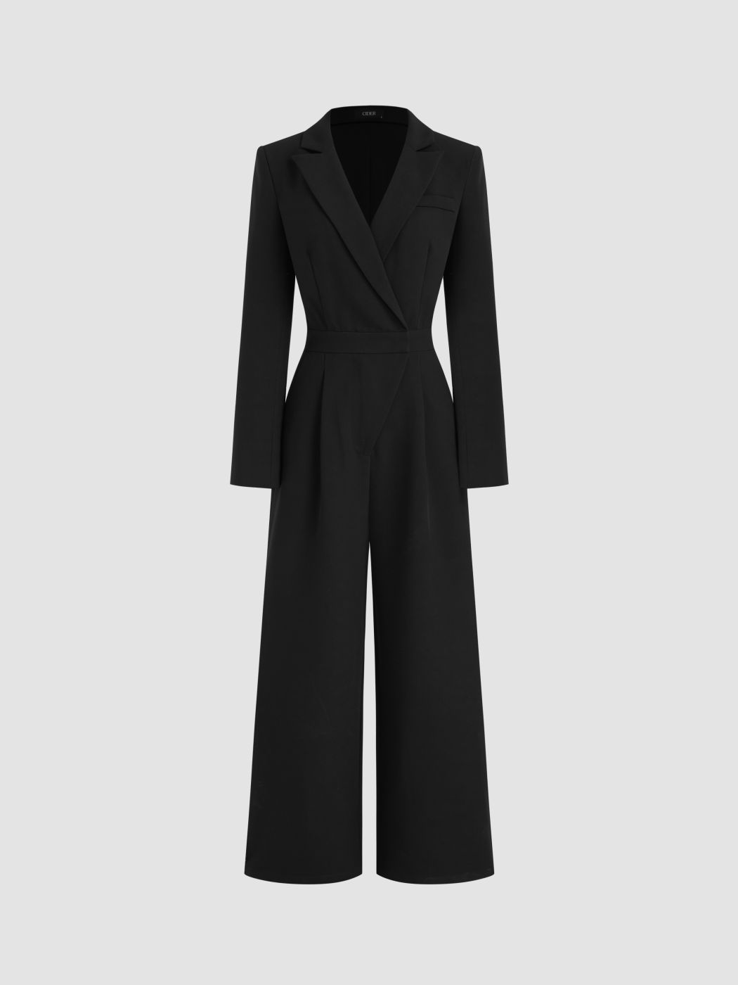 Notched Collar Solid Wrap Pocket Ruched Blazer Jumpsuit
