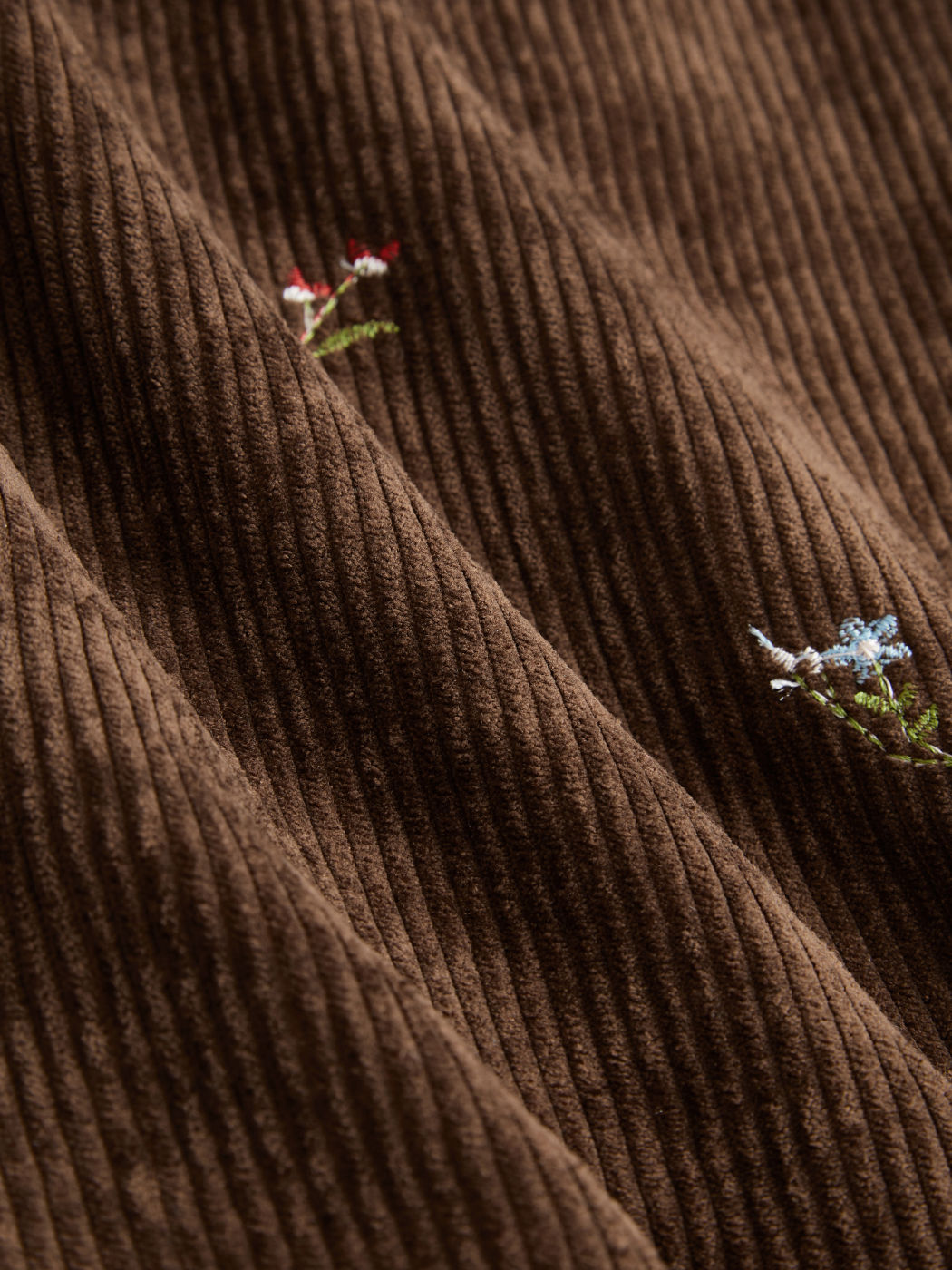 Corduroy V-neck Floral Embroidery Shearling Jacket With Belt