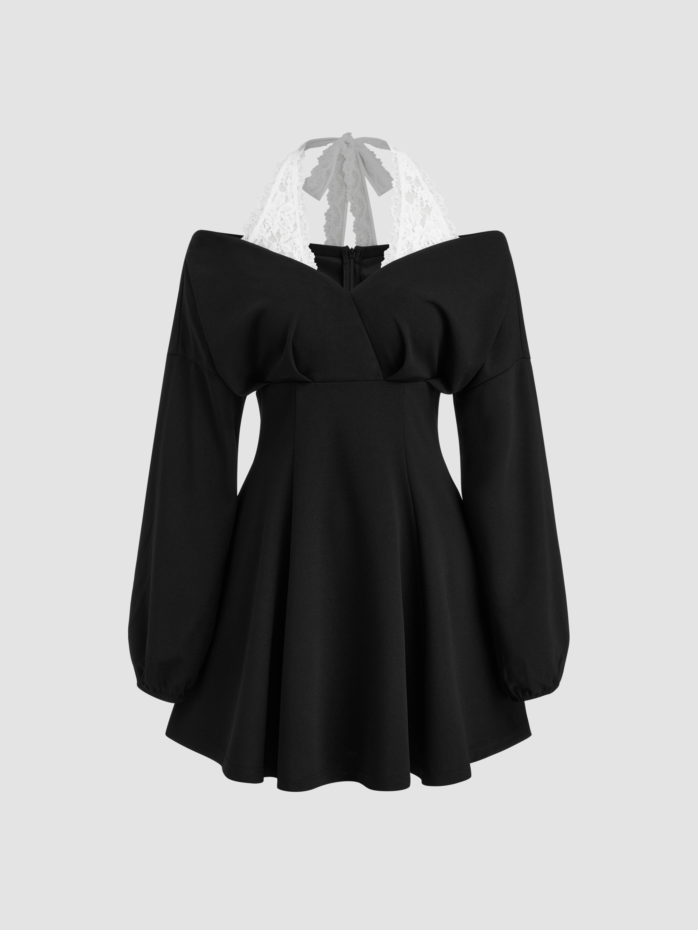 『Cider』ホルターネック結びバックレスフリルミニドレス Cider』ホルターネック結びバックレスフリルミニドレス (Cider