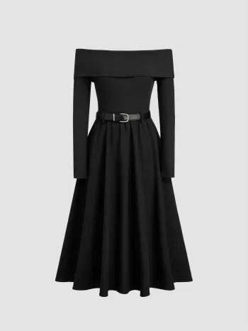 Asymmetrisches Rüschendetail Midikleid mit Gürtel