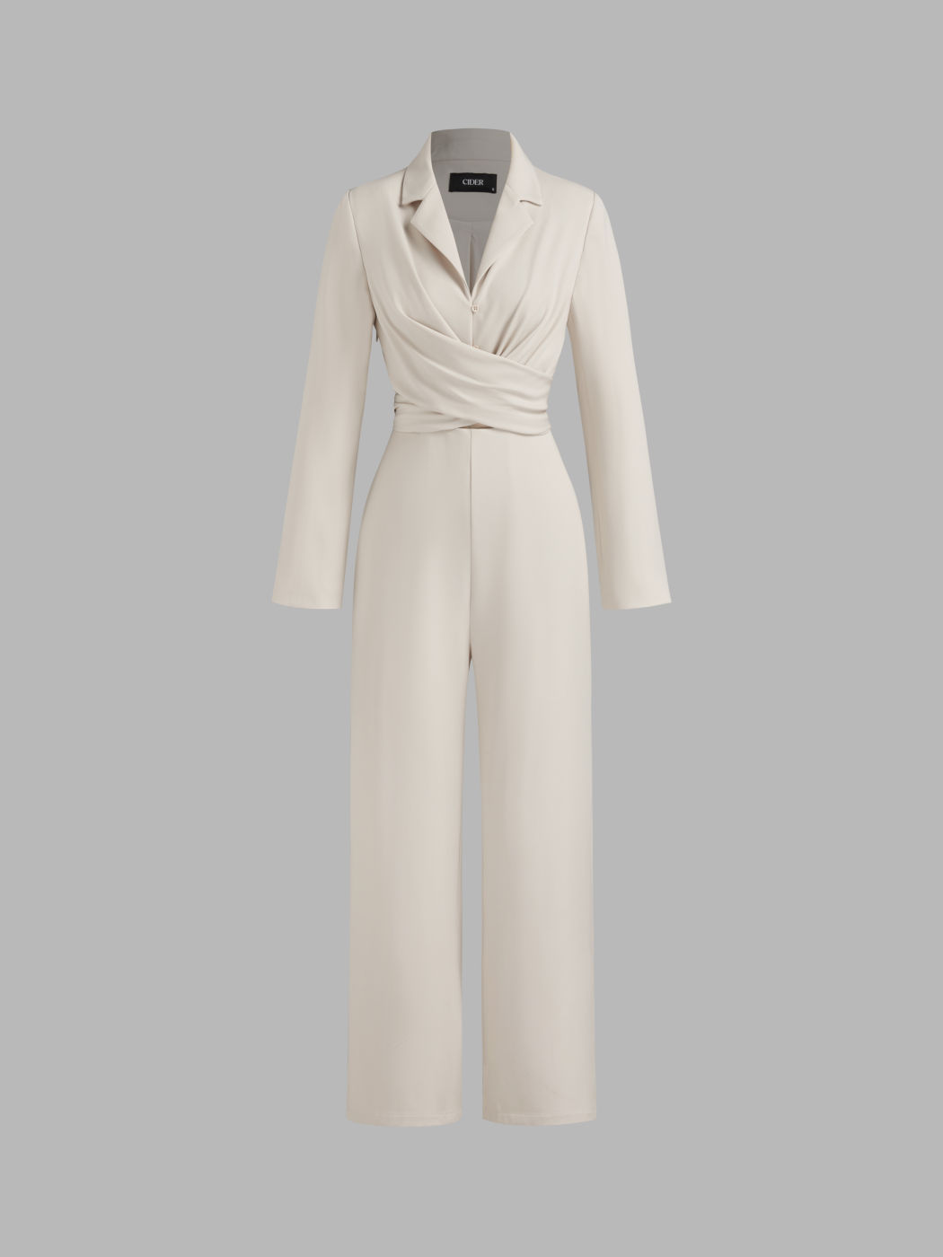 Collar Ruched Knotted Straight Leg Jumpsuit