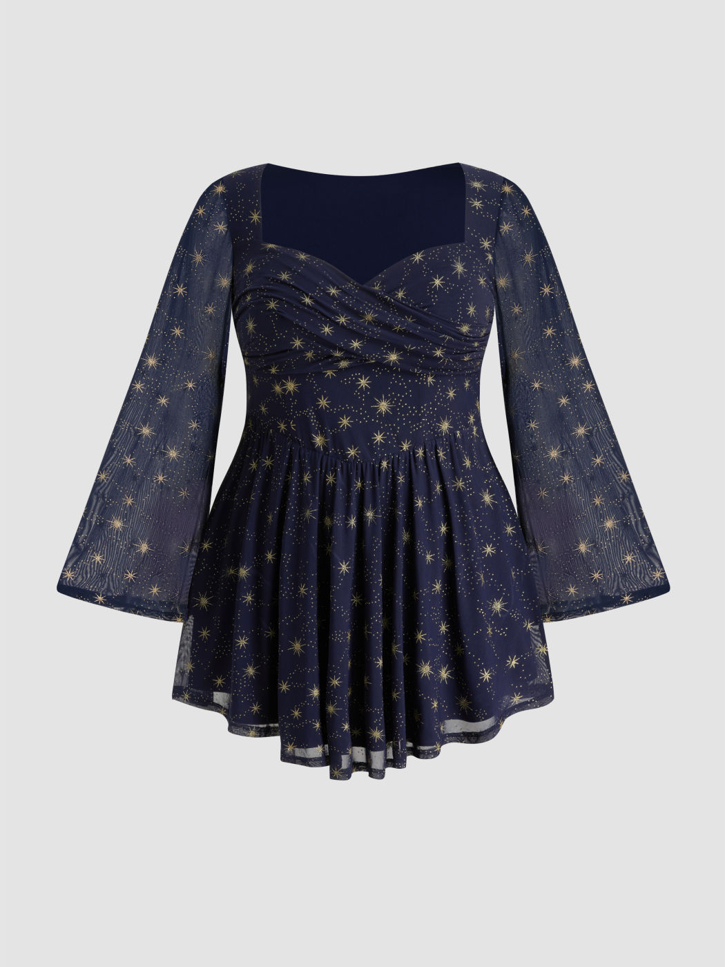 Mesh Sweetheart Neckline Star Glitter Ruffle Mini Dress Curve & Plus