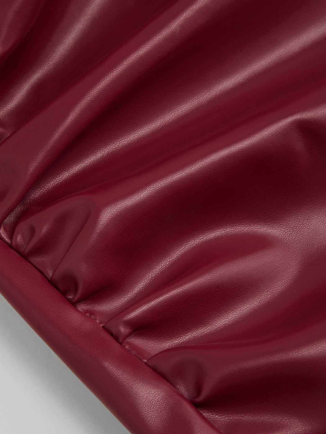 Faux Leather Mid Rise Solid Ruched Split Midi Skirt
