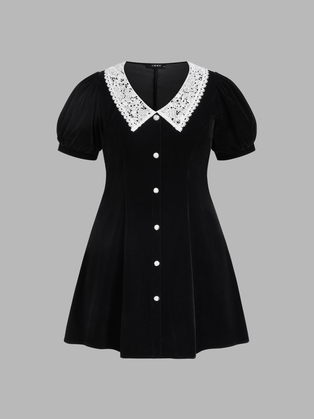 Samt V-Ausschnitt Unifarben Knopf Minikleid Kurve & Plus