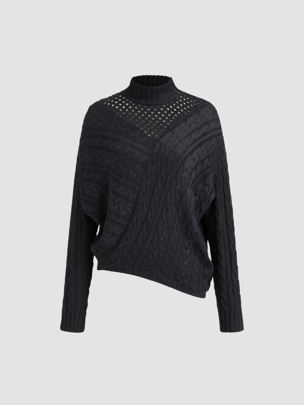 Knit Wool-blend High Neck Hollow Out Sweater