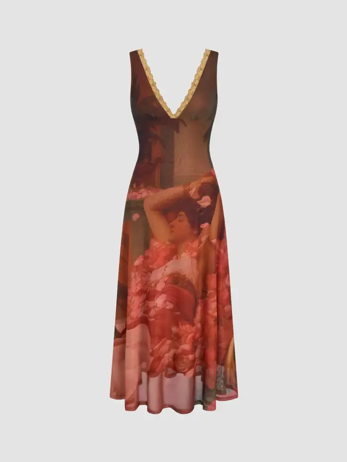 white christmas dresses Deep V Neck Floral Beaded Prom Dress With Mesh Panels main image 0