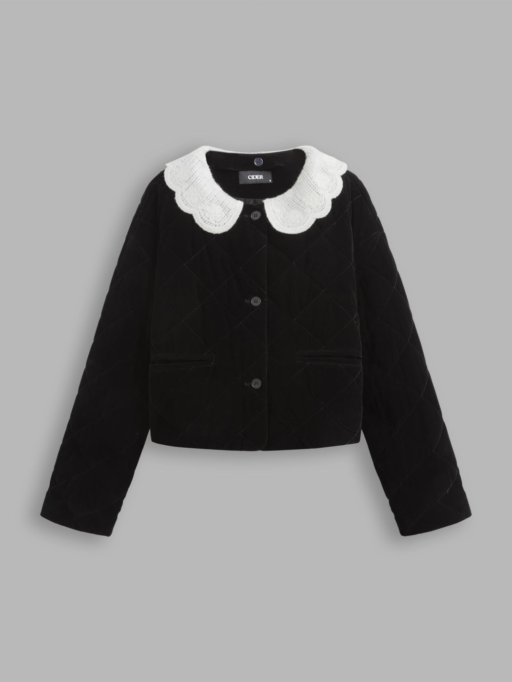 Puffer oversize con colletto in velluto e tasche a contrasto