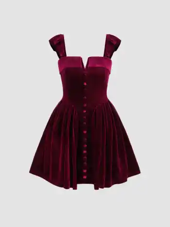 Samt Rüschen Reißverschluss Minikleid
