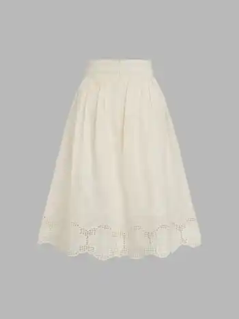 100% Baumwolle Mittelhohe Florale Salatrand-Midi-Skirt
