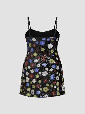 Paillettes Cuore Floreale Spaccato Mini Abito Curve & Plus