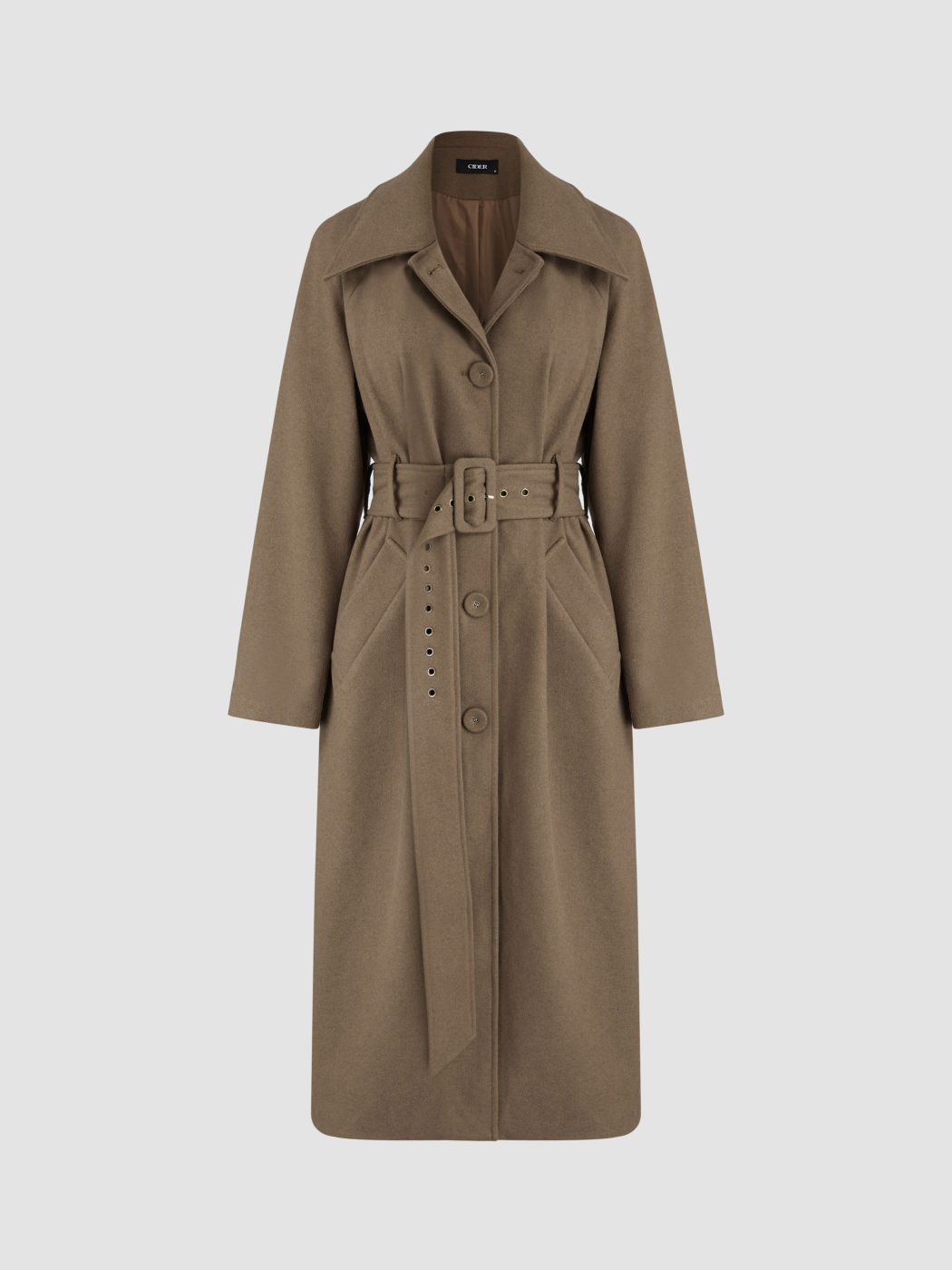 Cappotto oversize con colletto e tasca in lana con cintura