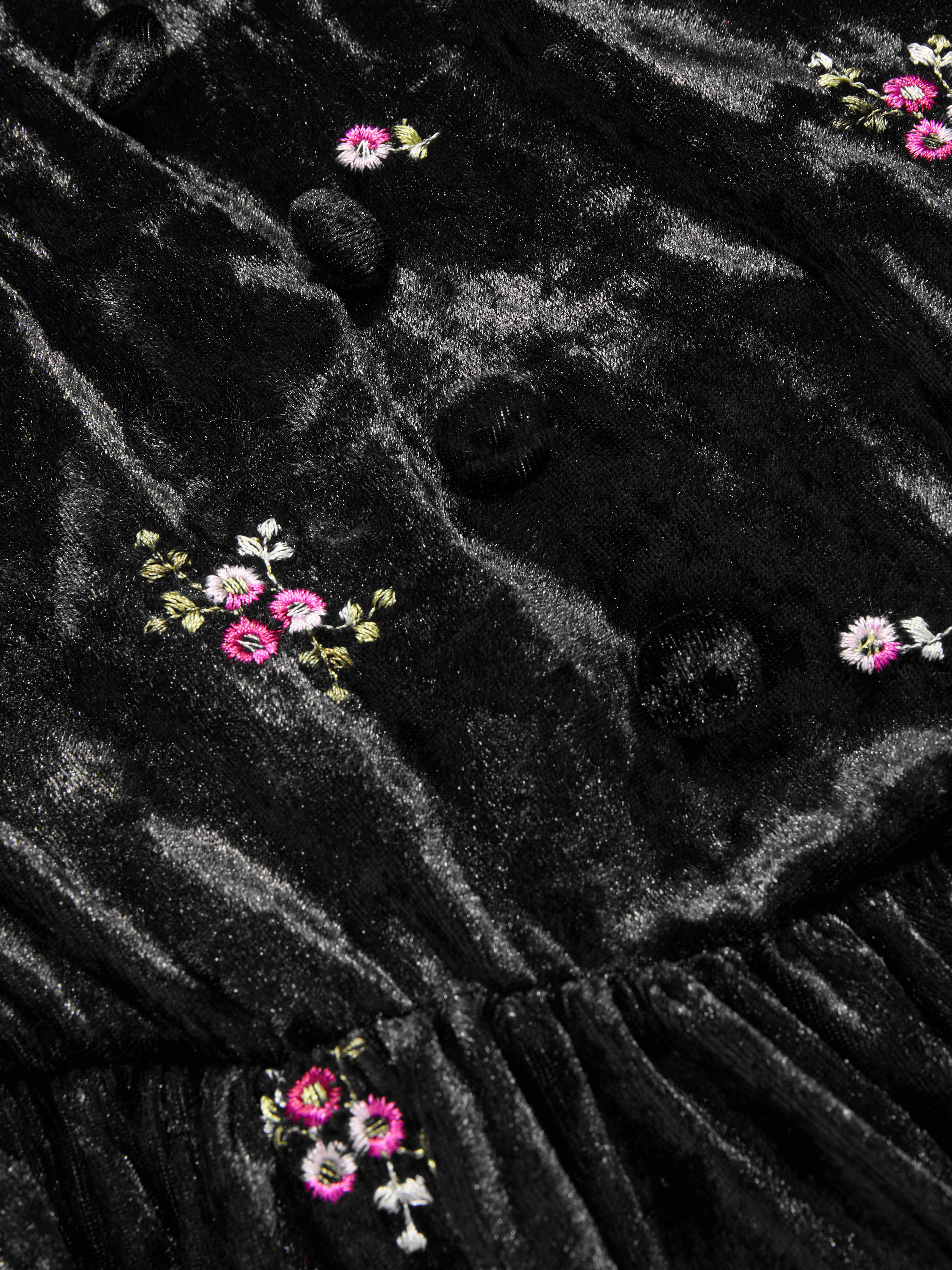 Velvet V-neck Floral Embroidery Midi Dress With Scarf