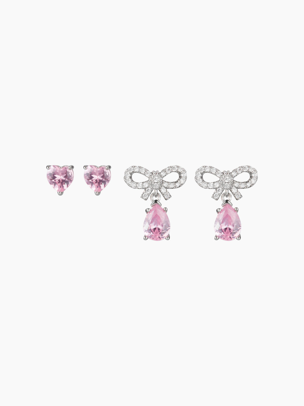 2 PAIRS BOWKNOT & HEART RHINESTONE STUD EARRINGS