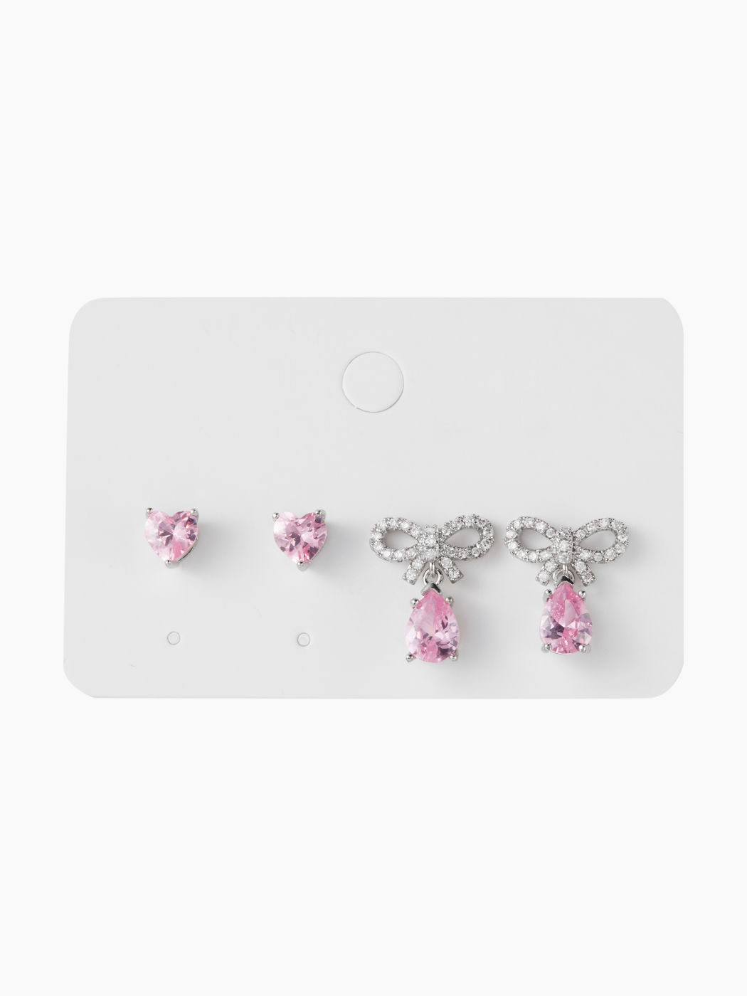 2 PAIRS BOWKNOT & HEART RHINESTONE STUD EARRINGS