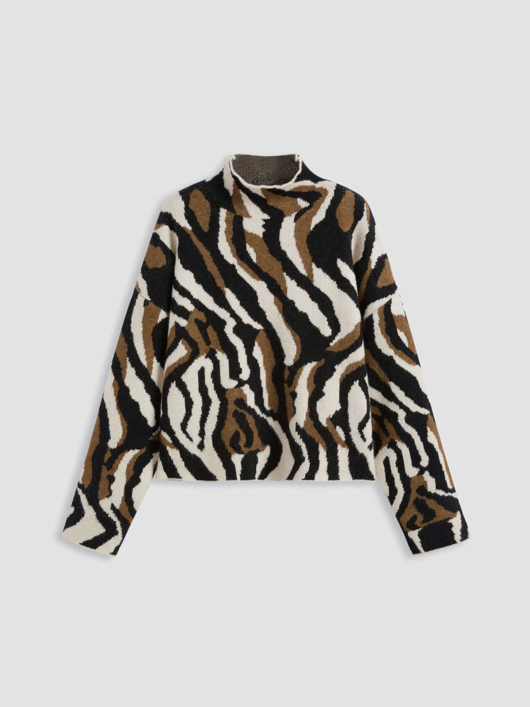 Knit Stand Collar Zebra Stripe Print Oversized Top