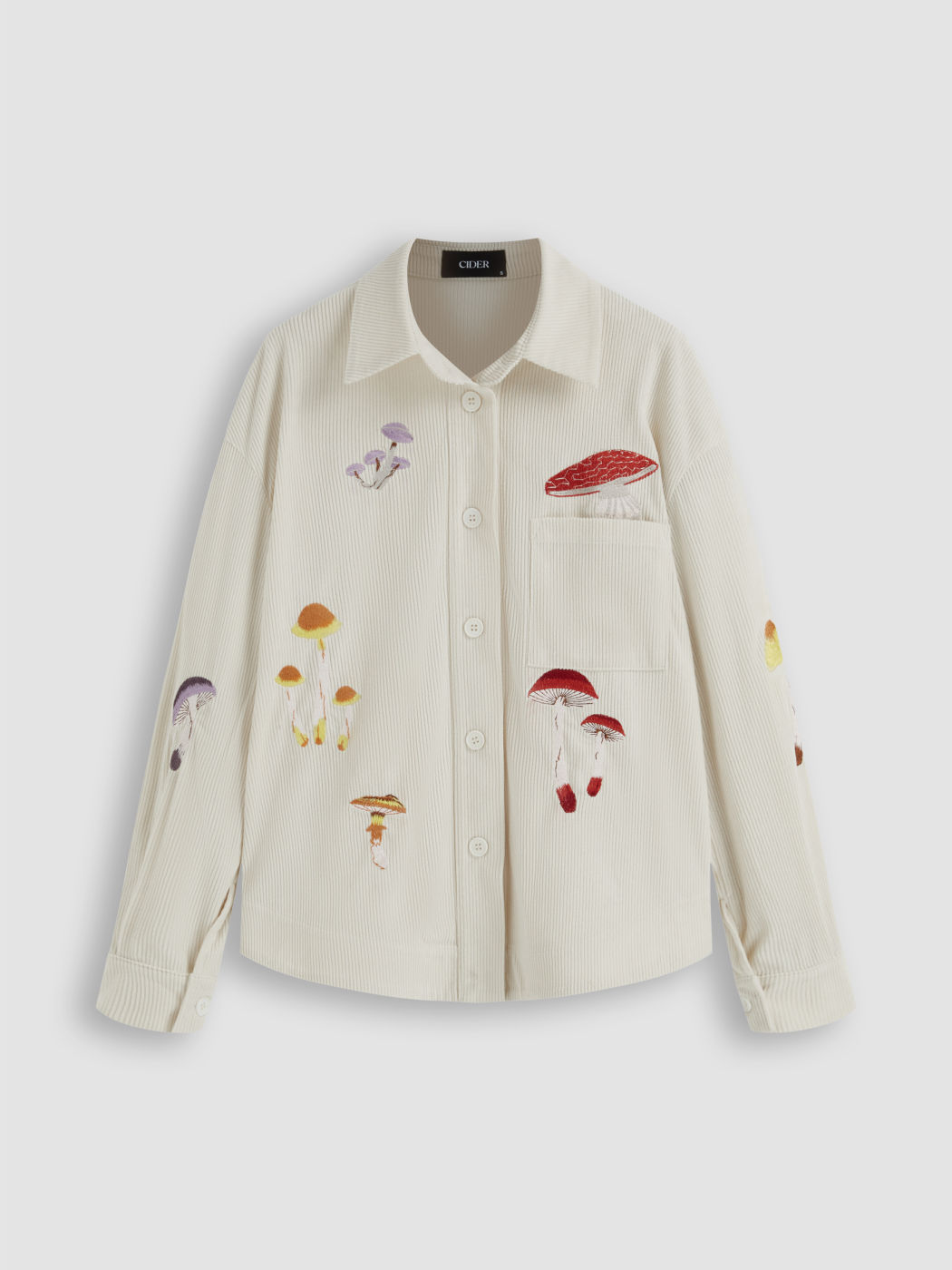 Cord Oversize Langarm Blusen mit Pilzmuster