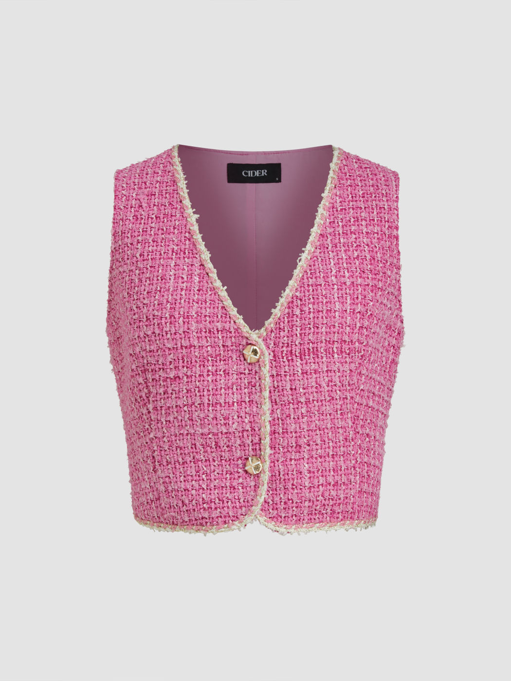 Tweed V-neck Cropped Blazer Vest With Contrasting Binding