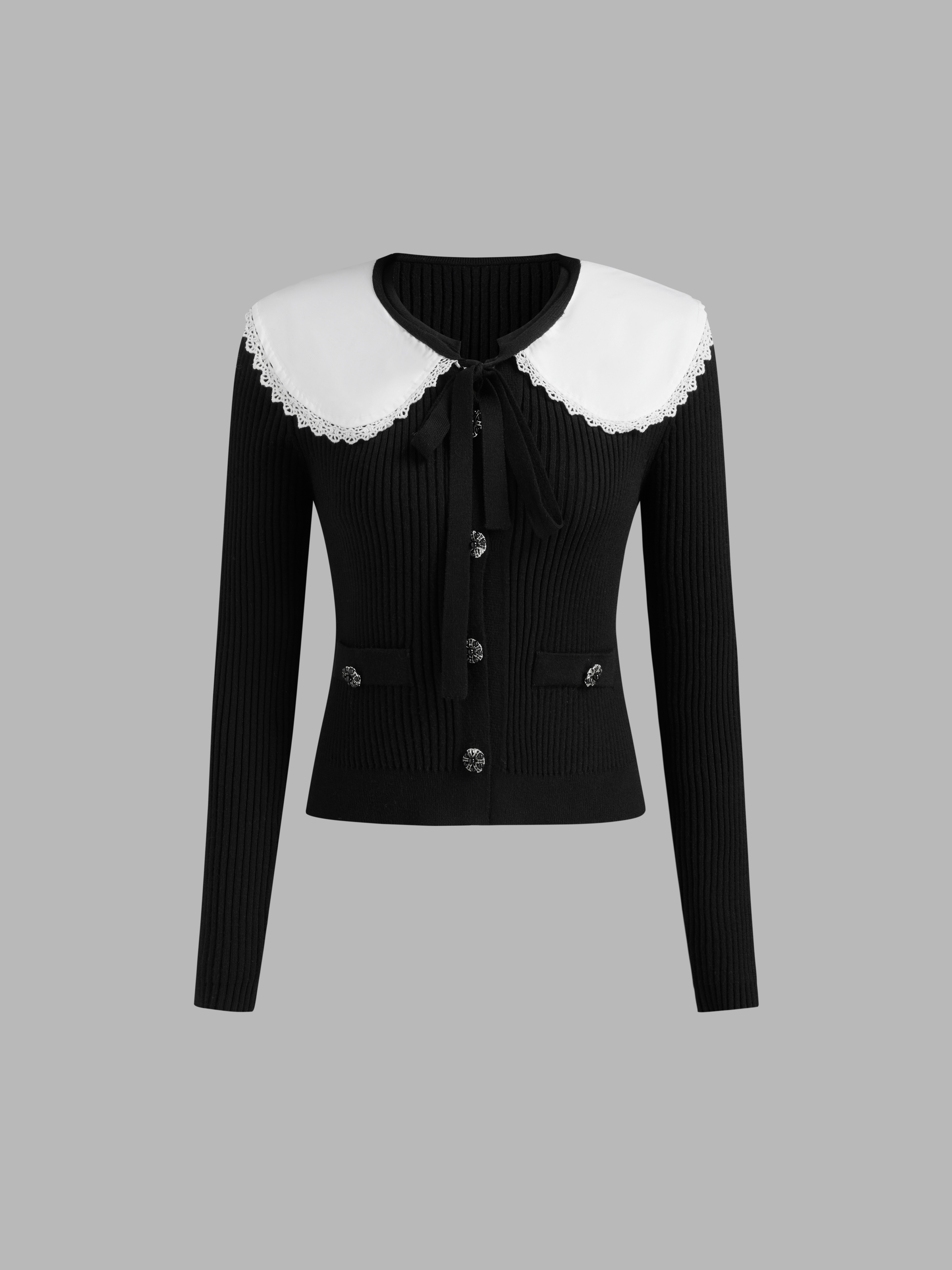 Lace Collar Knit Cardigan Sweater - Fashion Chingu