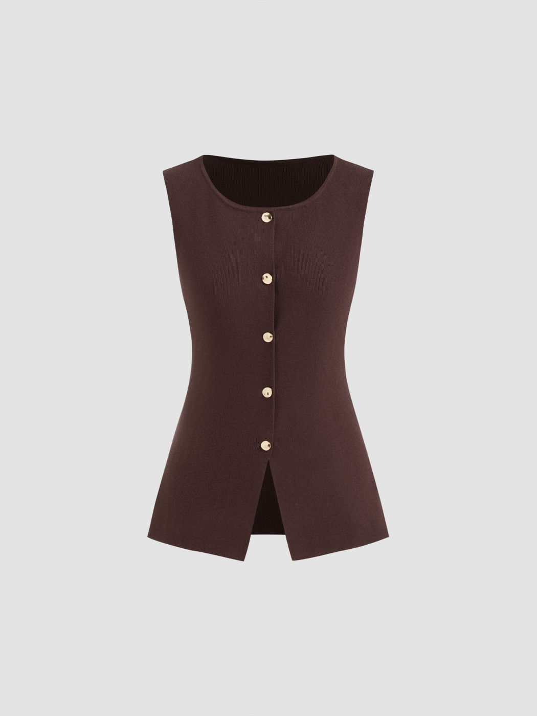 Knitted Boat Neck Solid Button Vest