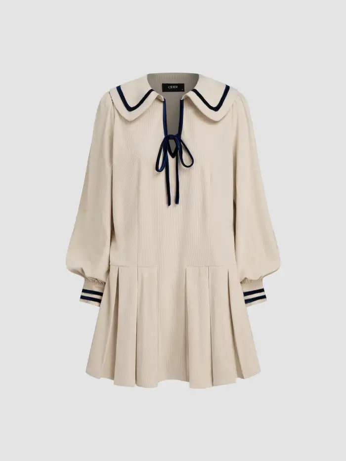 corduroy pleated mini dress Micah Scallop Detail Pleated Corduroy Mini Dress