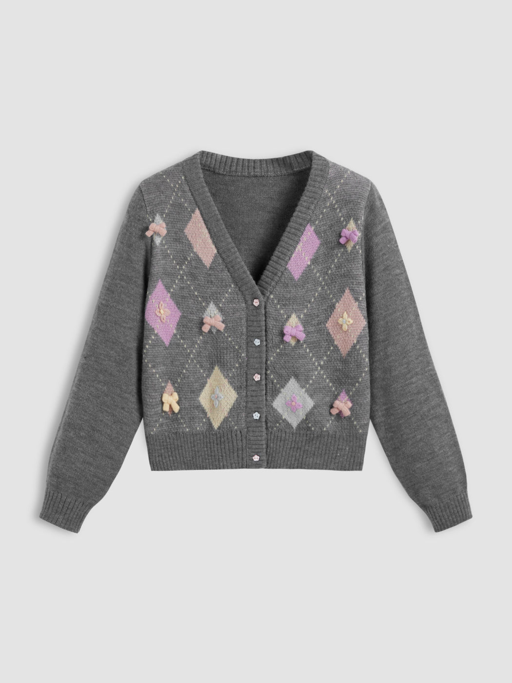 V-Ausschnitt Argyle Schleife Strickjacke Kurve & Plus