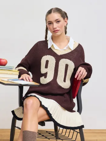 Knit V-neck 90 Contrasting Binding Sweater