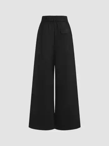 Silk-blend High Rise Solid Pocket Pleated Wide Leg Trousers