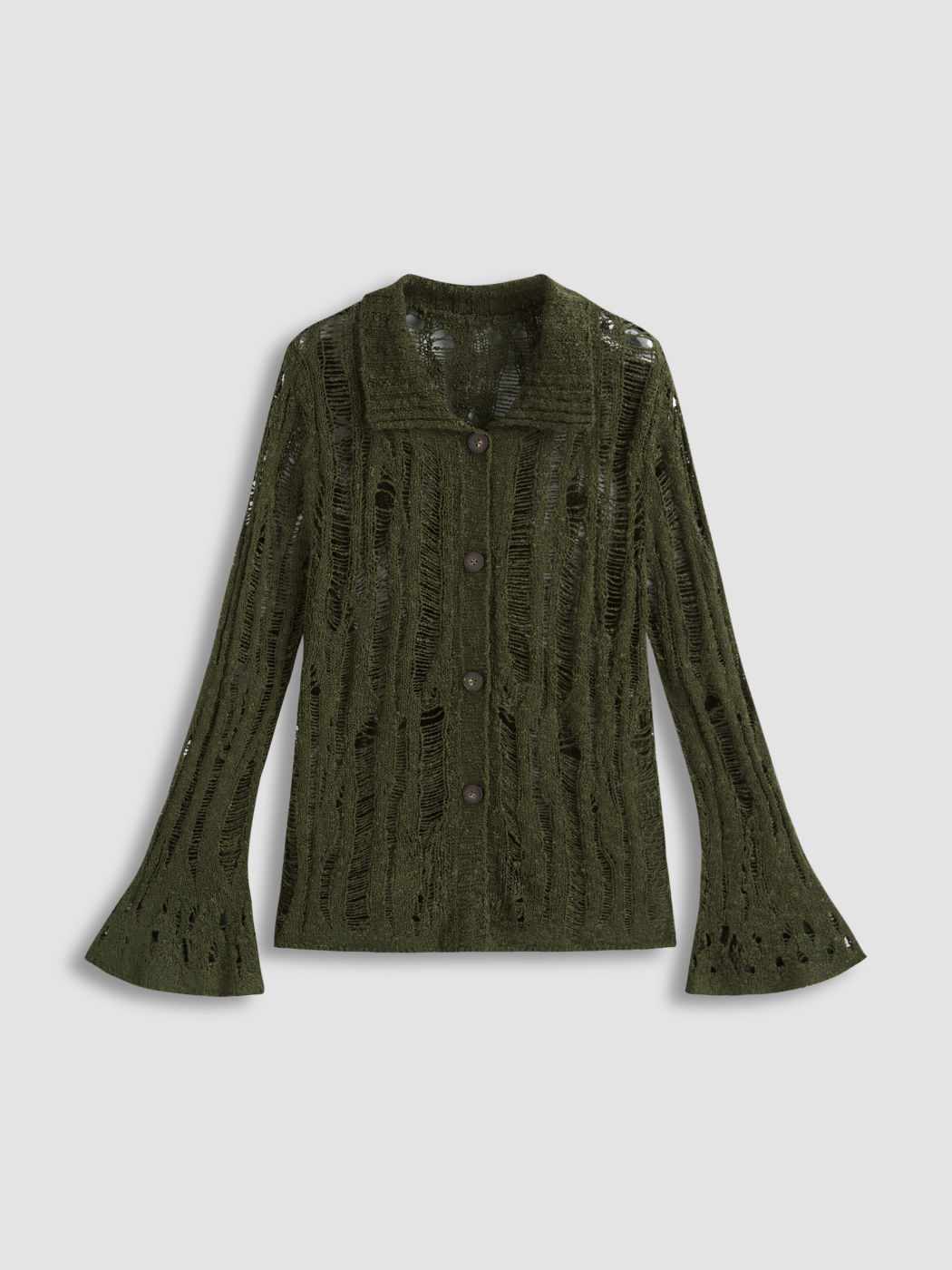 Knit Collar Ripped Hollow Out Oversized Cardigan