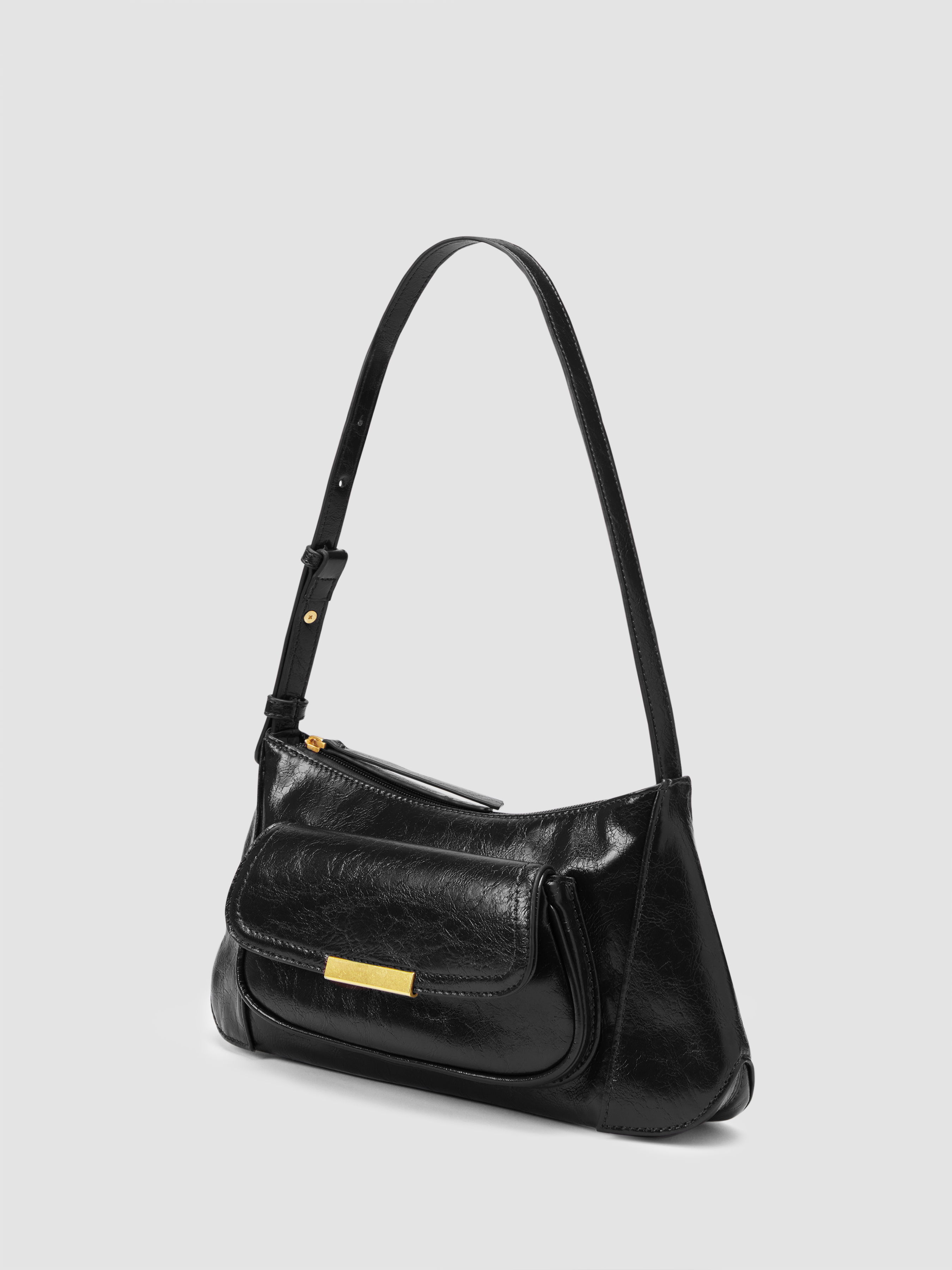 SEAKIND　faded leather shoulder bag Punch Tech Shoulder Bag in Crackle Patent Leather in BLACK