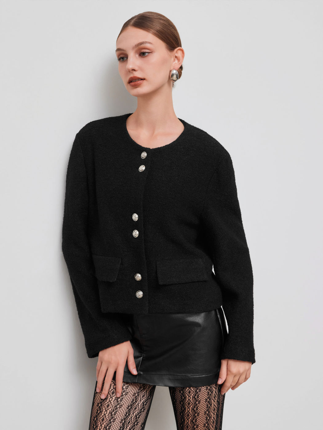 Wool-look Button Oversized Blazer