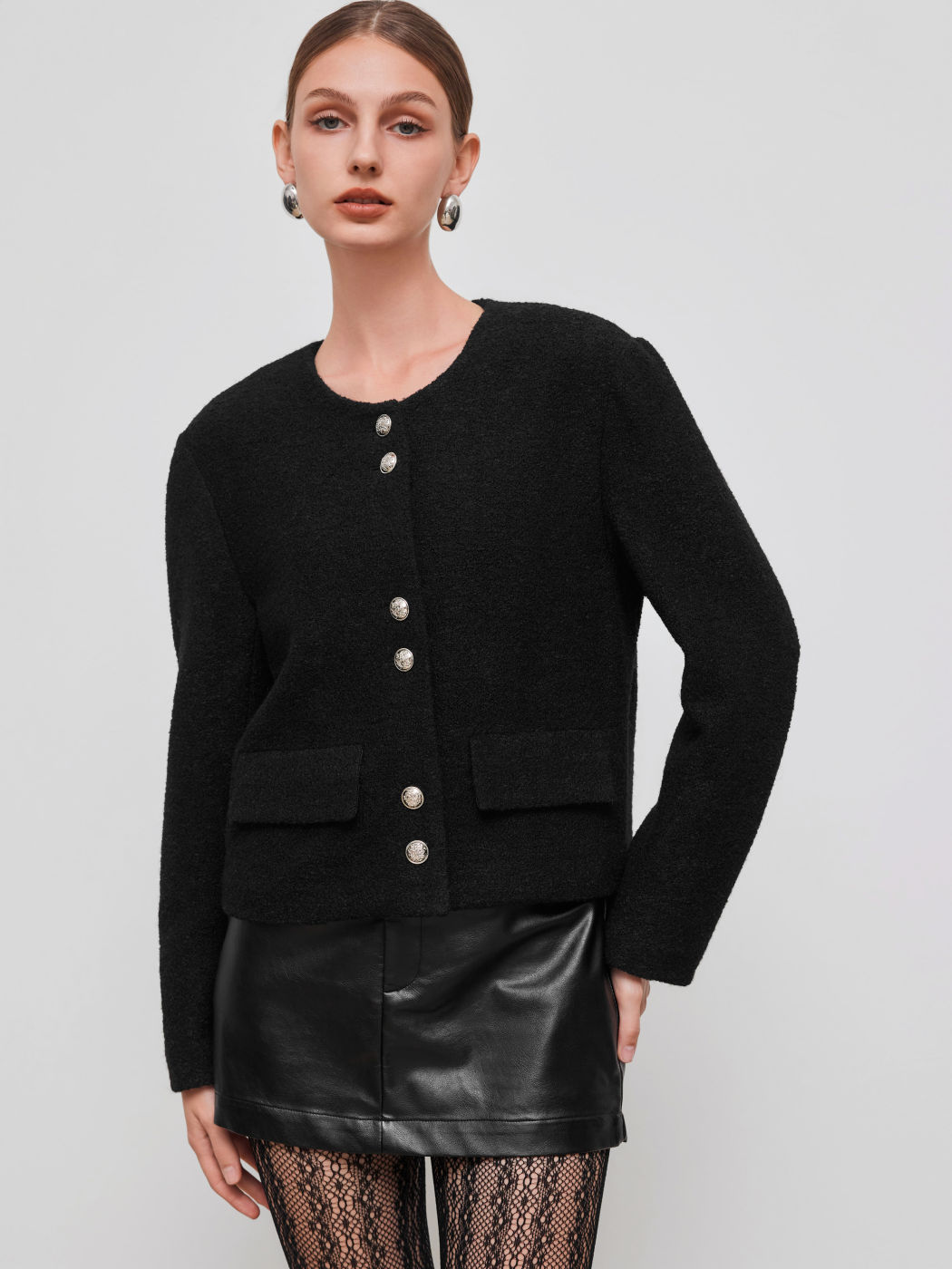 Wool-look Button Oversized Blazer