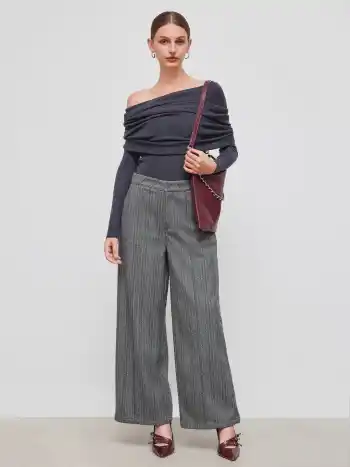 Tweed Mid Rise Solid Pocket Gerade Hosen